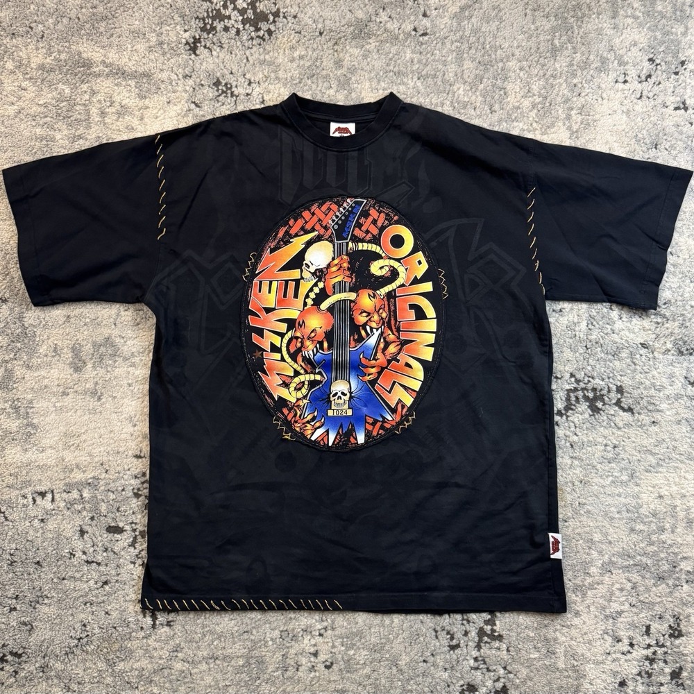 Vintage Miskeen Originals Y2K Skull & Guitar Graphic T-Shirt XL